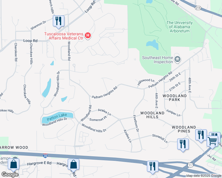 map of restaurants, bars, coffee shops, grocery stores, and more near 2565 Berkley Hills Dr in Tuscaloosa