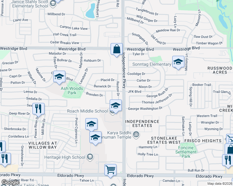 map of restaurants, bars, coffee shops, grocery stores, and more near 10109 Benwick Drive in McKinney