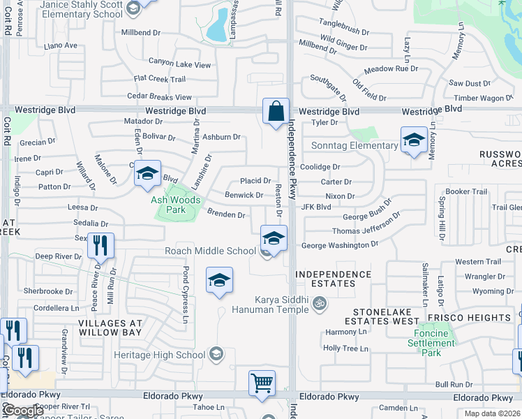 map of restaurants, bars, coffee shops, grocery stores, and more near 2300 Eaton Drive in McKinney