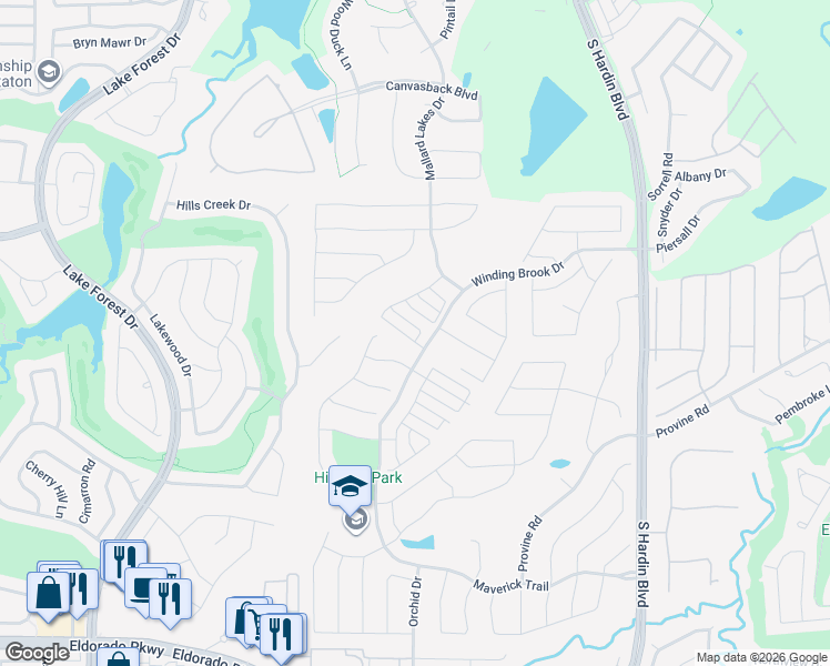 map of restaurants, bars, coffee shops, grocery stores, and more near 4304 Beaver Run Drive in McKinney