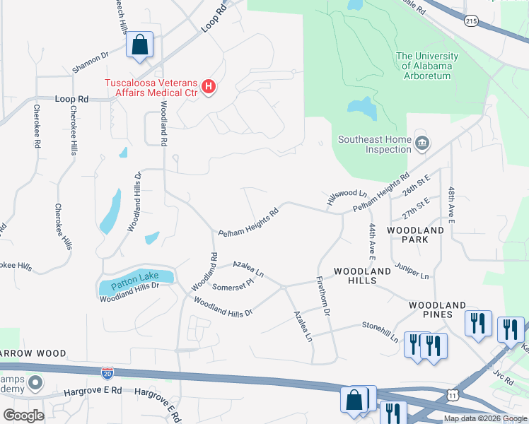 map of restaurants, bars, coffee shops, grocery stores, and more near 2565 Berkley Hills Dr in Tuscaloosa