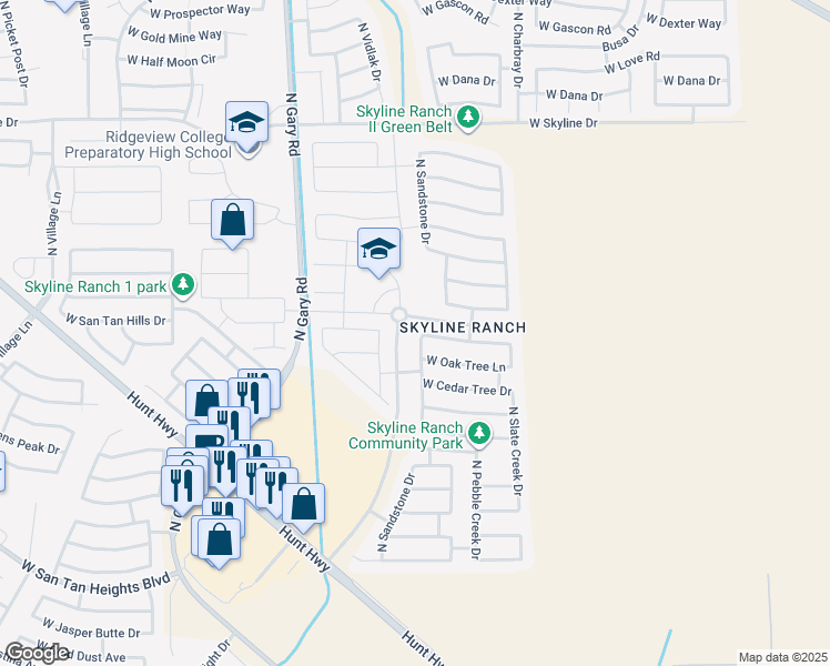 map of restaurants, bars, coffee shops, grocery stores, and more near 33575 Stone Creek Drive in San Tan Valley