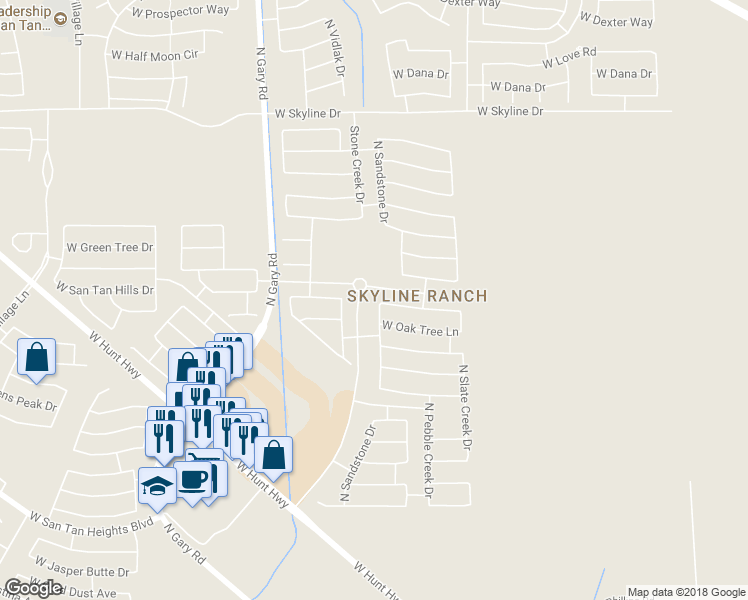 map of restaurants, bars, coffee shops, grocery stores, and more near 33578 North Sandstone Drive in Queen Creek