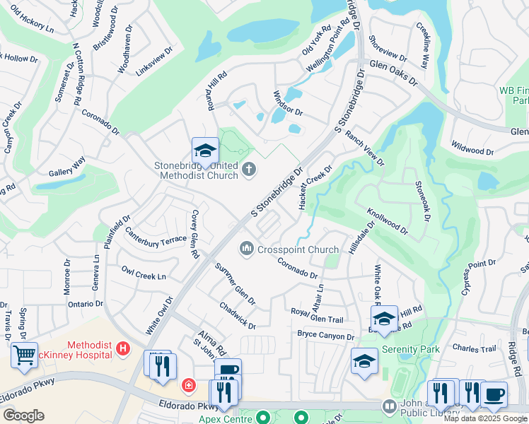 map of restaurants, bars, coffee shops, grocery stores, and more near 1814 Cortez Lane in McKinney