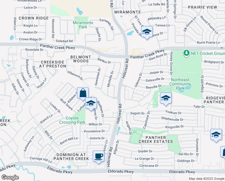 map of restaurants, bars, coffee shops, grocery stores, and more near 12955 Adela Drive in Frisco