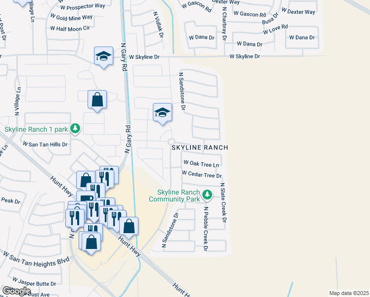 map of restaurants, bars, coffee shops, grocery stores, and more near 1012 West Fruit Tree Lane in San Tan Valley