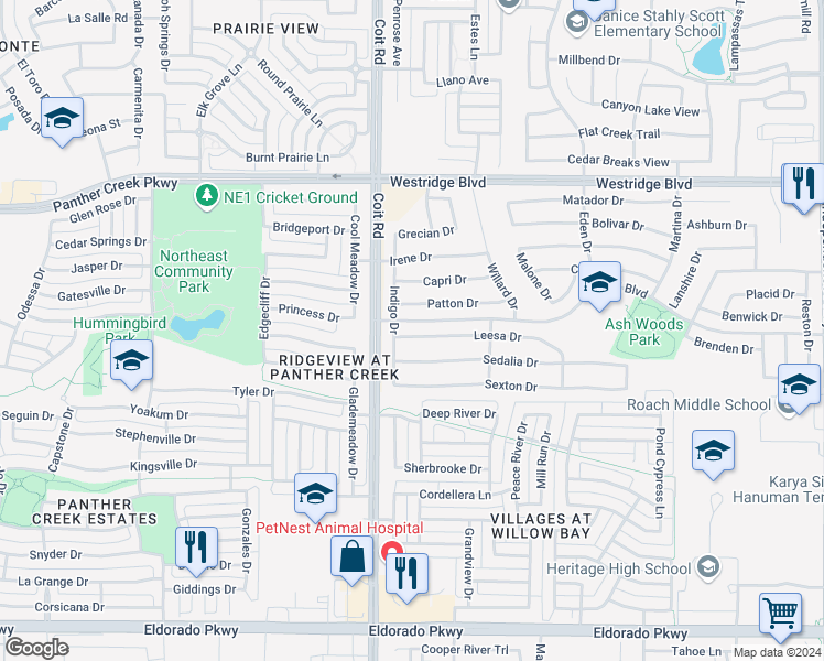 map of restaurants, bars, coffee shops, grocery stores, and more near 10868 Leesa Drive in McKinney