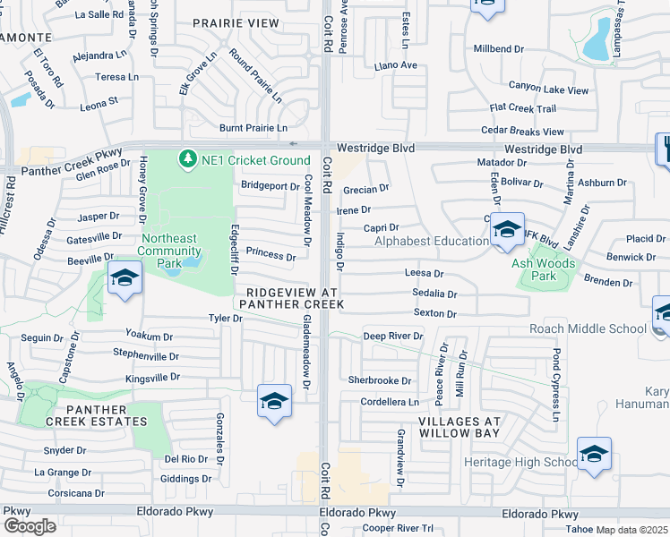 map of restaurants, bars, coffee shops, grocery stores, and more near 2397 Coit Road in McKinney