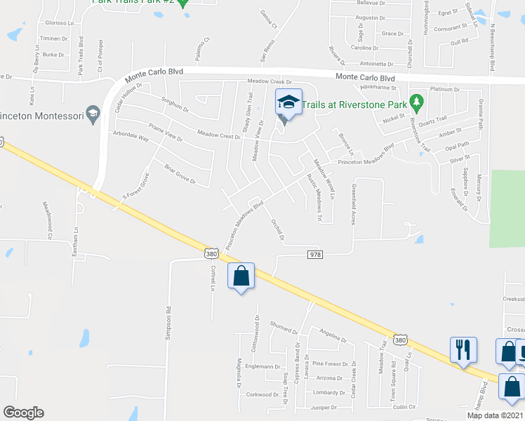 map of restaurants, bars, coffee shops, grocery stores, and more near 4000 Princeton Circle in Princeton