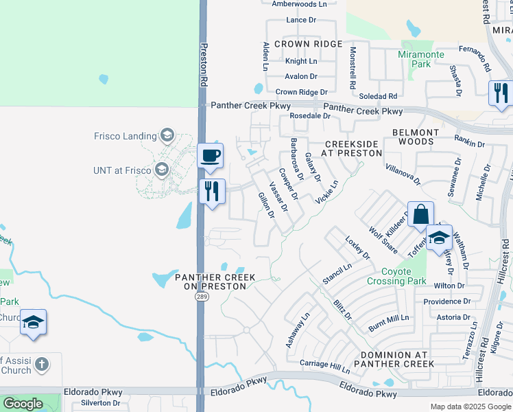 map of restaurants, bars, coffee shops, grocery stores, and more near 12799 Drexel Street in Frisco