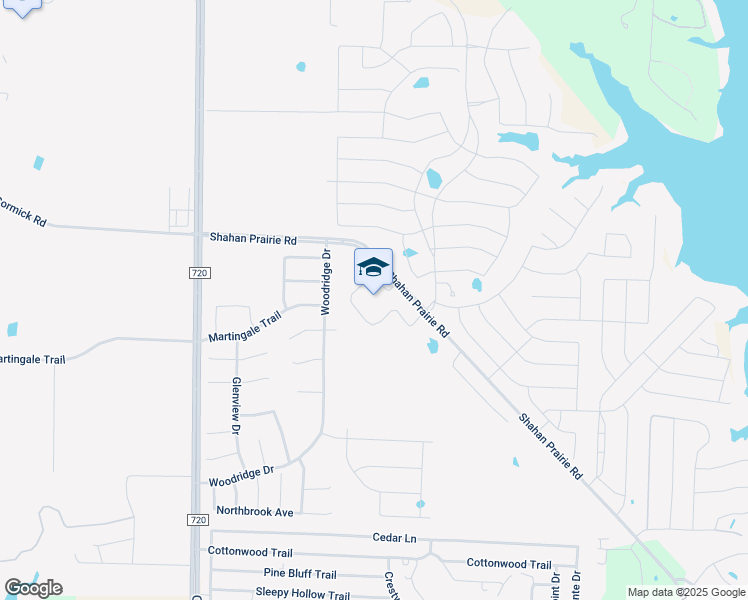 map of restaurants, bars, coffee shops, grocery stores, and more near 401 Shahan Prairie Road in Oak Point