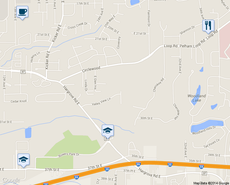 map of restaurants, bars, coffee shops, grocery stores, and more near 9 Valleyview Circle in Tuscaloosa