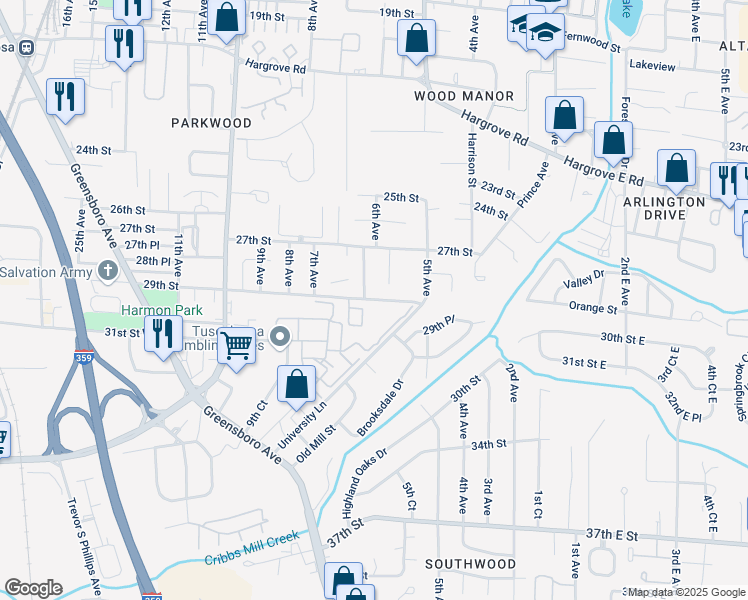 map of restaurants, bars, coffee shops, grocery stores, and more near 609 29th Street in Tuscaloosa