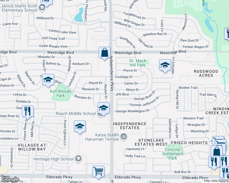map of restaurants, bars, coffee shops, grocery stores, and more near 9953 Nixon Drive in McKinney