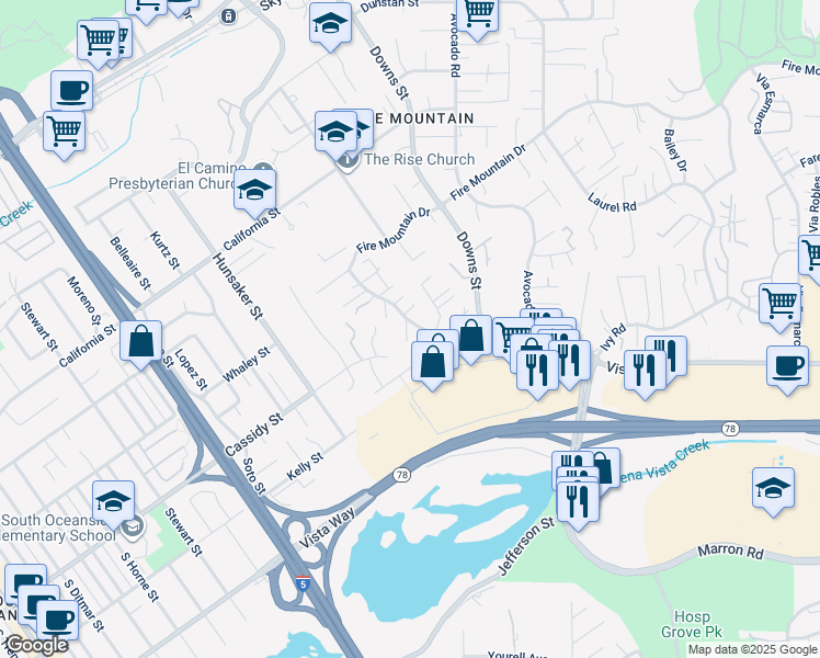 map of restaurants, bars, coffee shops, grocery stores, and more near 1773 Ivy Road in Oceanside