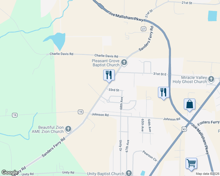 map of restaurants, bars, coffee shops, grocery stores, and more near 6826 33rd Street in Tuscaloosa