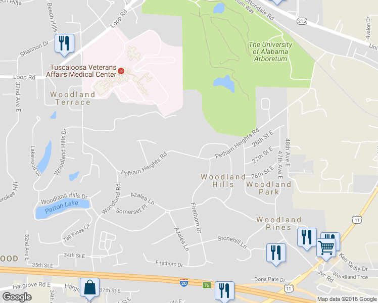map of restaurants, bars, coffee shops, grocery stores, and more near 4126 Pelham Heights Road in Tuscaloosa