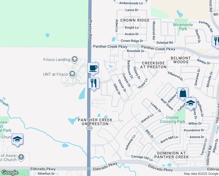 map of restaurants, bars, coffee shops, grocery stores, and more near 12799 Drexel Street in Frisco