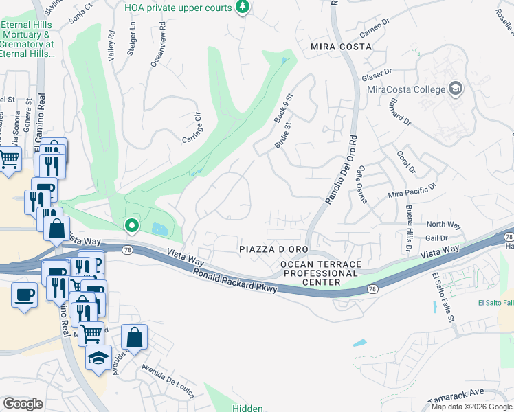 map of restaurants, bars, coffee shops, grocery stores, and more near 2324 Littler Lane in Oceanside