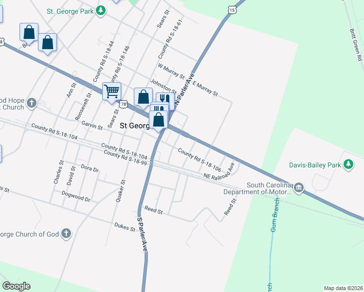 map of restaurants, bars, coffee shops, grocery stores, and more near 205 Abbott Lane in Saint George