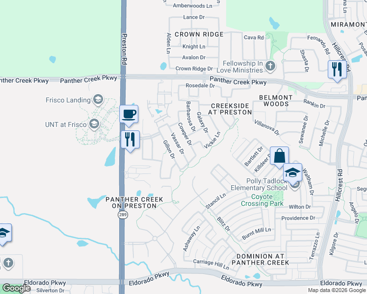 map of restaurants, bars, coffee shops, grocery stores, and more near 12901 Vassar Drive in Frisco