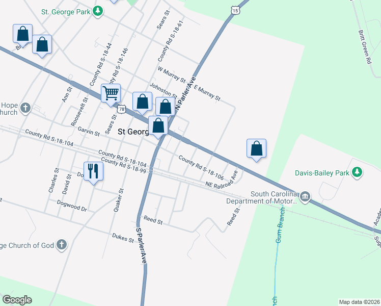 map of restaurants, bars, coffee shops, grocery stores, and more near 205 Abbott Lane in Saint George