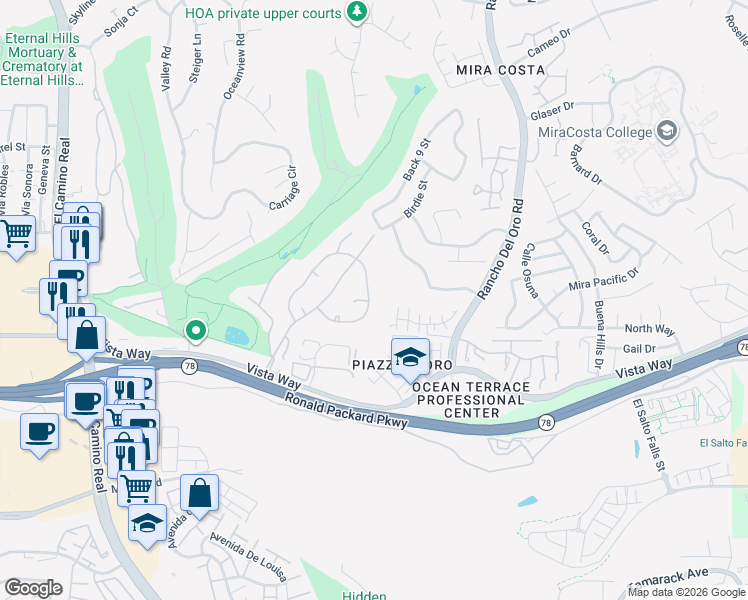 map of restaurants, bars, coffee shops, grocery stores, and more near 2324 Littler Lane in Oceanside