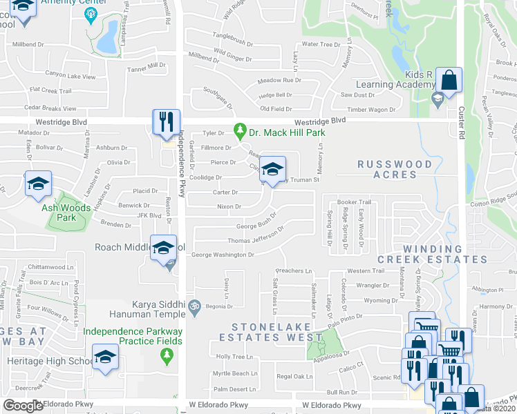map of restaurants, bars, coffee shops, grocery stores, and more near 9721 Nixon Drive in McKinney
