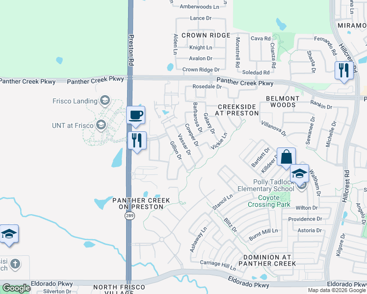 map of restaurants, bars, coffee shops, grocery stores, and more near 12901 Vassar Drive in Frisco