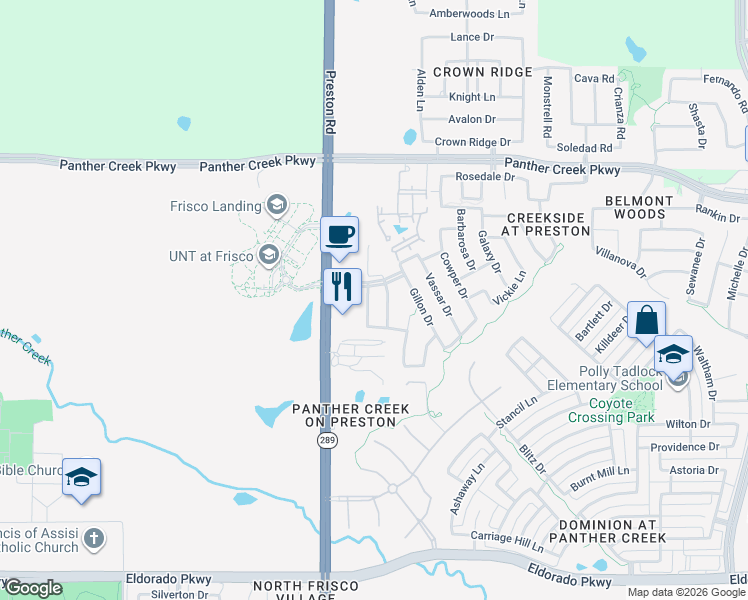 map of restaurants, bars, coffee shops, grocery stores, and more near 12884 Kiltartan Drive in Frisco