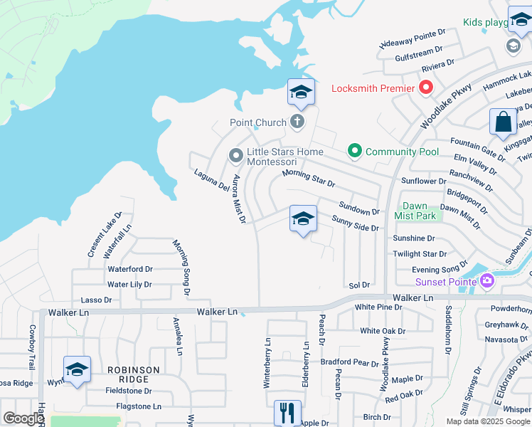 map of restaurants, bars, coffee shops, grocery stores, and more near 2900 Lakefield Drive in Little Elm