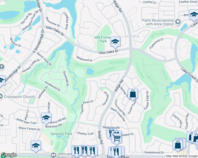 map of restaurants, bars, coffee shops, grocery stores, and more near 6200 Hickory Stick Lane in McKinney