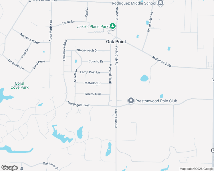 map of restaurants, bars, coffee shops, grocery stores, and more near 603 Matador Drive in Oak Point