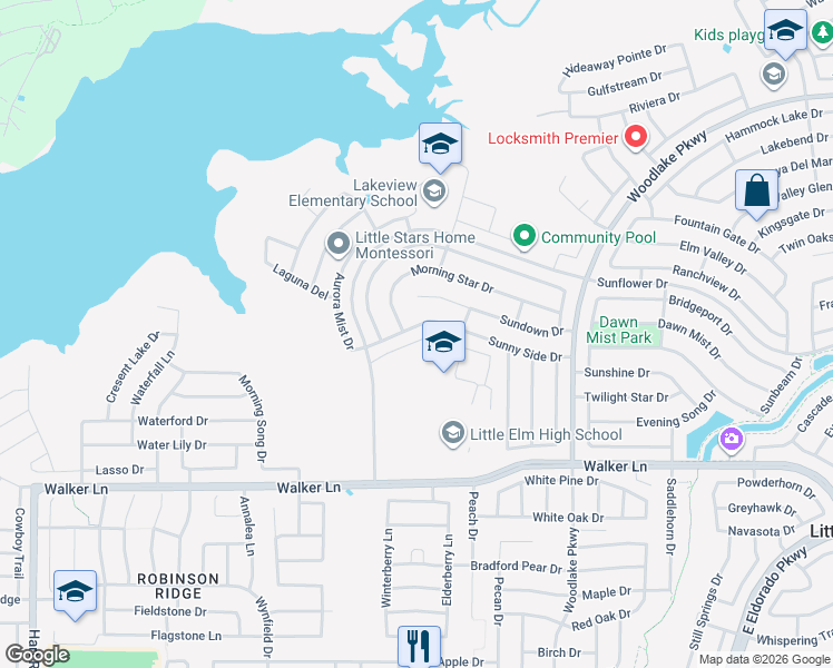 map of restaurants, bars, coffee shops, grocery stores, and more near 1944 Sunny Side Drive in Little Elm