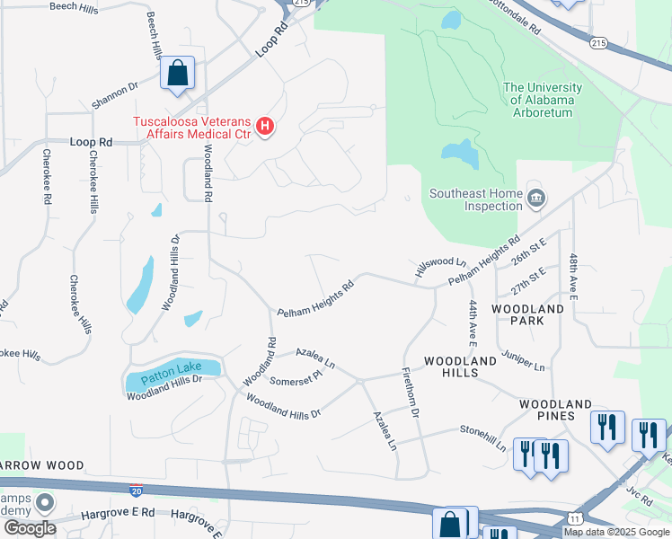 map of restaurants, bars, coffee shops, grocery stores, and more near 2565 Berkley Hills Drive in Tuscaloosa