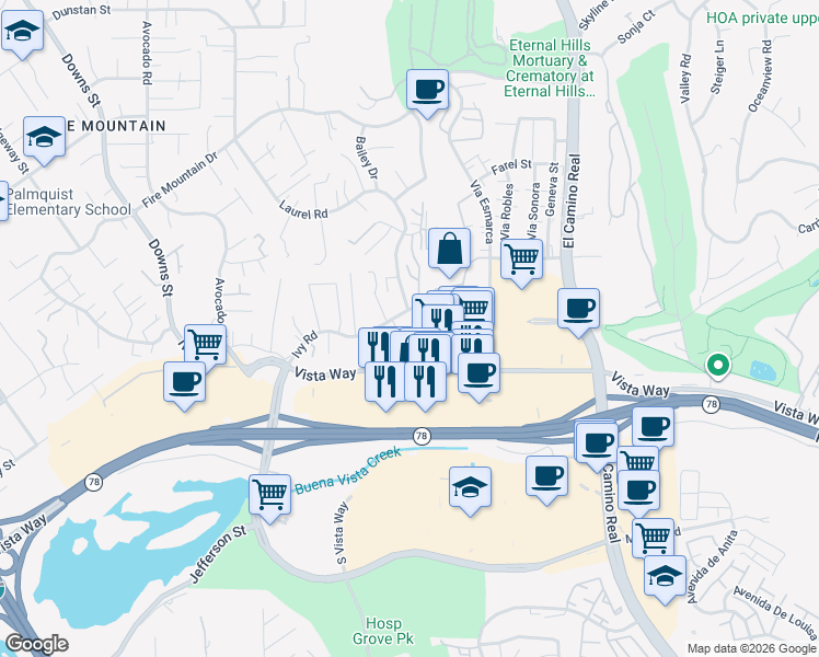 map of restaurants, bars, coffee shops, grocery stores, and more near in Oceanside