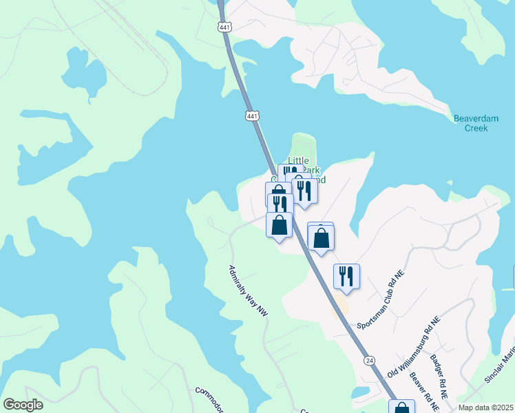 map of restaurants, bars, coffee shops, grocery stores, and more near 111 Misty Lane Northwest in Milledgeville