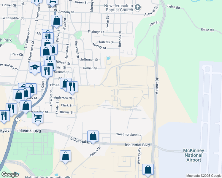 map of restaurants, bars, coffee shops, grocery stores, and more near 1324 Millwood Road in McKinney