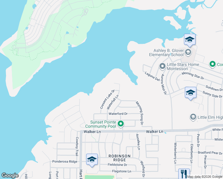 map of restaurants, bars, coffee shops, grocery stores, and more near 2828 Cresent Lake Drive in Little Elm