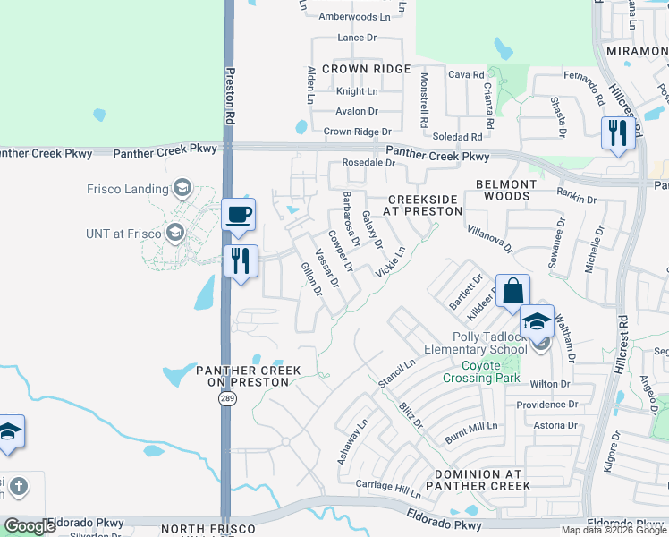 map of restaurants, bars, coffee shops, grocery stores, and more near 12901 Vassar Drive in Frisco
