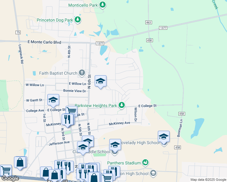 map of restaurants, bars, coffee shops, grocery stores, and more near 1028 Weiss Avenue in Princeton