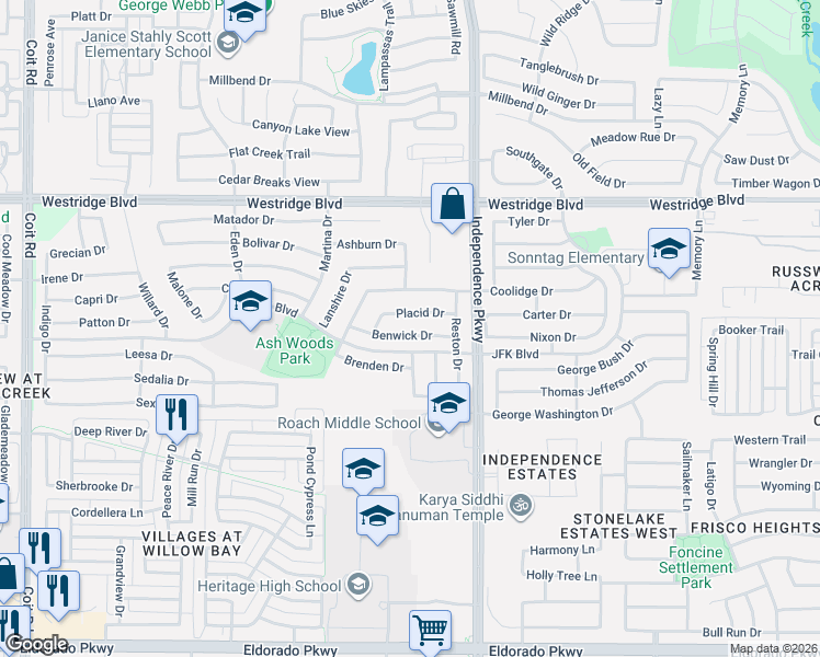 map of restaurants, bars, coffee shops, grocery stores, and more near 10205 Benwick Drive in McKinney