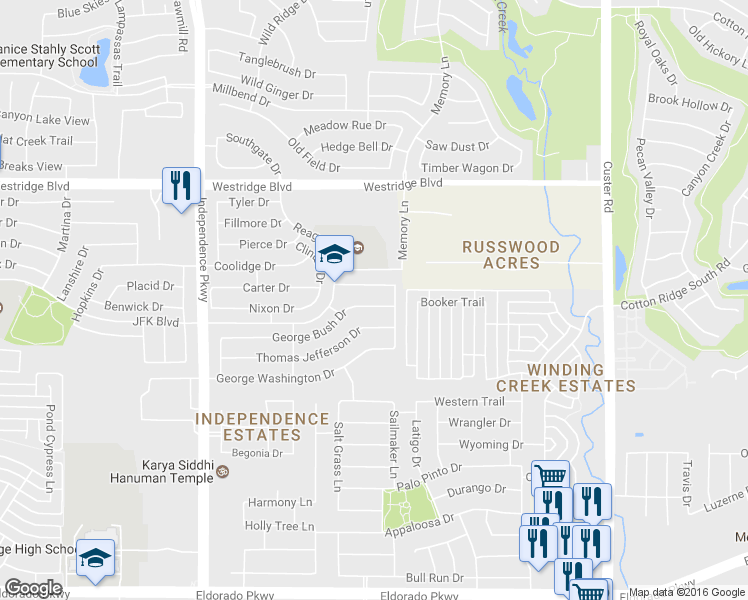 map of restaurants, bars, coffee shops, grocery stores, and more near 9516 George Bush Drive in McKinney