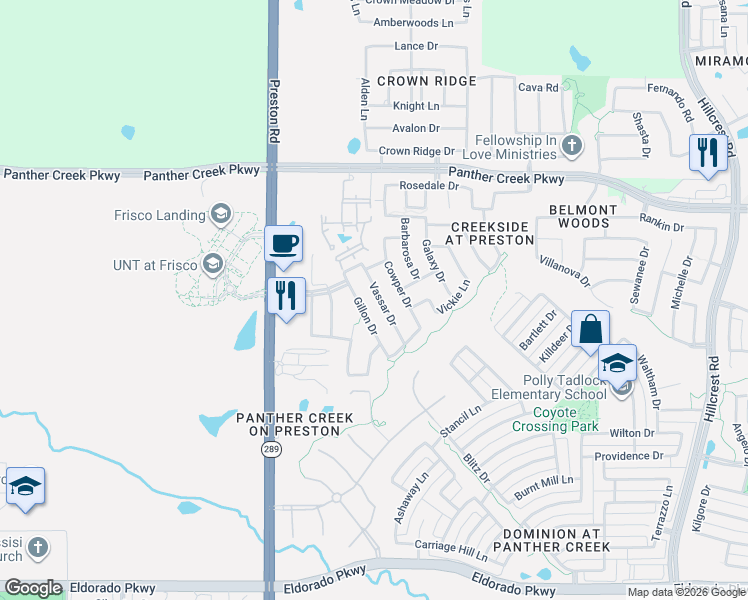 map of restaurants, bars, coffee shops, grocery stores, and more near 12901 Vassar Drive in Frisco
