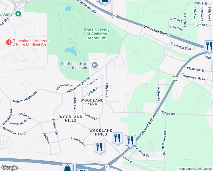 map of restaurants, bars, coffee shops, grocery stores, and more near 2703 47th Avenue East in Tuscaloosa