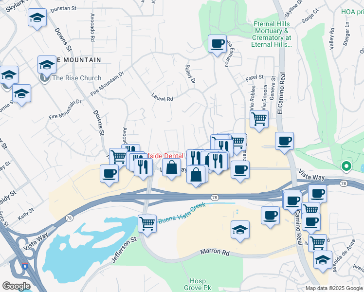 map of restaurants, bars, coffee shops, grocery stores, and more near 2026 Estero Street in Oceanside