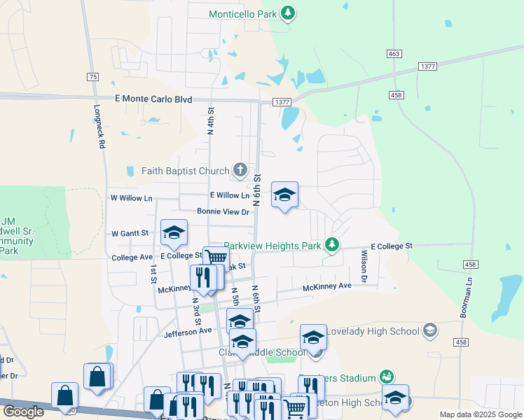 map of restaurants, bars, coffee shops, grocery stores, and more near 1019 North 6th Street in Princeton