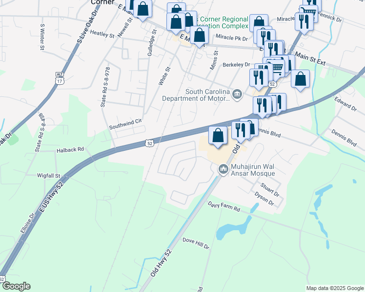 map of restaurants, bars, coffee shops, grocery stores, and more near 567 Birchwood Drive in Moncks Corner