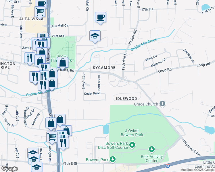 map of restaurants, bars, coffee shops, grocery stores, and more near 10 Cedar Knoll in Tuscaloosa