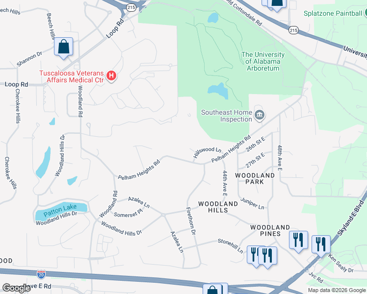 map of restaurants, bars, coffee shops, grocery stores, and more near 4126 Pelham Heights Road in Tuscaloosa